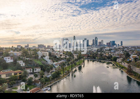 Panoramic view of Silver Lake and Downtown Los Angeles on a beautiful morning, California, USA Stock Photo