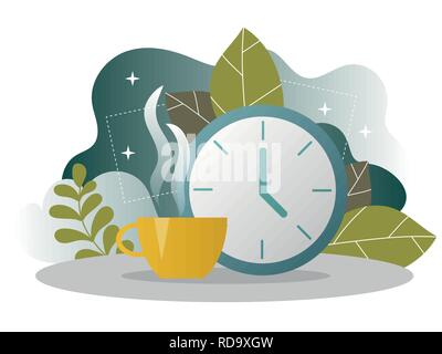 Business Coffee Break Landing Page. Lunch Time Banner with Flat Website Template Stock Vector