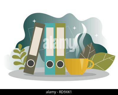 Business Coffee Break Landing Page. Lunch Time Banner with Flat Website Template Stock Vector