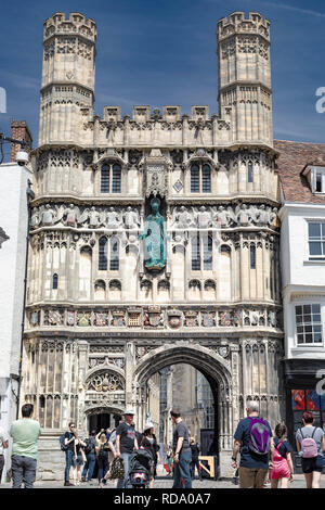 Canterbury, England - June 24, 2018: View of tourists in front of the front gate tower entrance of the cathedral of Canterbury in Kent, United Kingdom Stock Photo