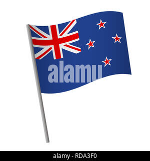 New Zealand flag icon. National flag of New Zealand on a pole  illustration. Stock Photo