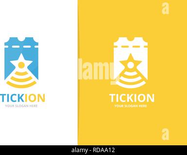 Vector ticket and wifi logo combination. Ducket and signal symbol or icon. Unique card and radio logotype design template. Stock Vector