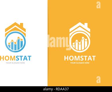 Vector graph and real estate logo combination. Diagram and house symbol or icon. Unique chart and rent logotype design template. Stock Vector