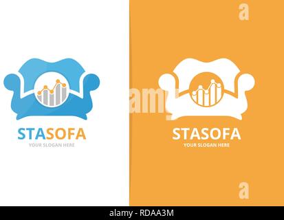 Vector graph and sofa logo combination. Diagram and couch symbol or icon. Unique chart and armchair logotype design template. Stock Vector