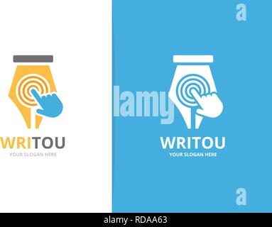 Vector pen and click logo combination. Write and cursor symbol or icon. Unique law and digital logotype design template. Stock Vector