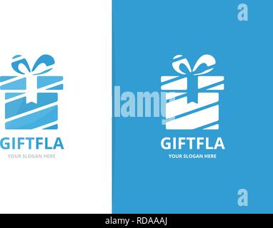 Vector gift and giftbox logo combination. Present and box symbol or icon. Unique surprise logotype design template. Stock Vector