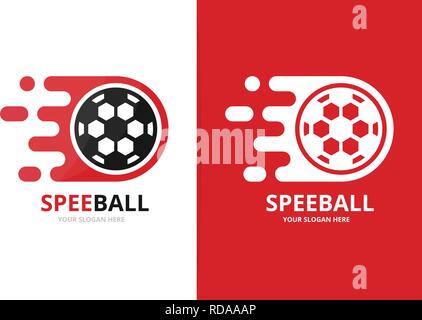 Vector fast soccer logo combination. Speed ball symbol or icon. Unique football and digital logotype design template. Stock Vector