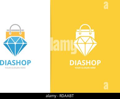 Vector diamond and shop logo combination. Jewelry and sale symbol or icon. Unique gem and market logotype design template. Stock Vector