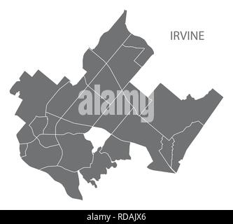 Irvine California city map with neighborhoods grey illustration silhouette shape Stock Vector
