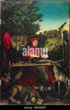 Cardinal Albrecht of Brandenburg (1490-1545) as Saint Jerome. Museum: Staatliche Museen, Berlin. Author: Cranach, Lucas, the Elder. Stock Photo