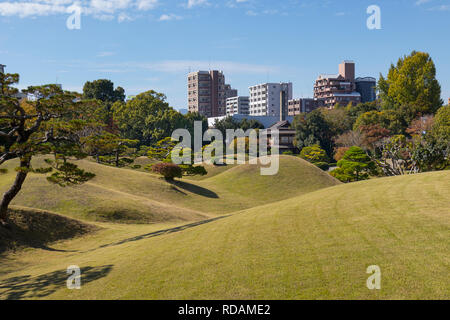 Kumamoto, Japan - November 11, 2018: Suizenji Garden, Suizenji Jōjuen, is a spacious Japanese style landscape garden in Kumamoto Stock Photo