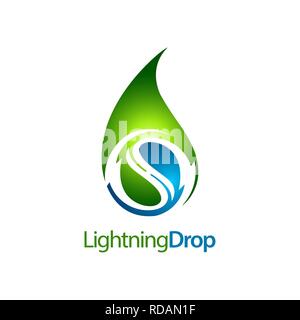 Green lightning water drop logo concept design. Symbol graphic template element vector Stock Vector