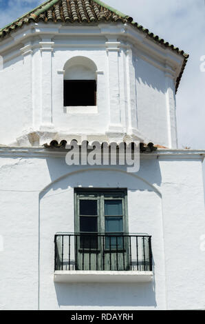 Stylish balcony with a metal railing, solid architectural element, a place of rest and relaxation, vintage decor, balcony Stock Photo