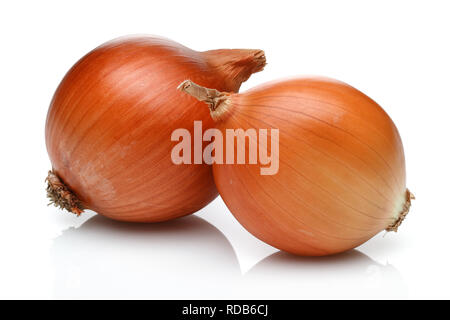 Two onion bulbs isolated on white background Stock Photo