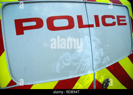 Back of Police Van, Portsmouth, UK. Stock Photo