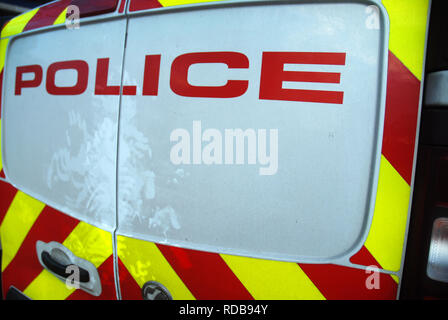 Back of Police Van, Portsmouth, UK. Stock Photo