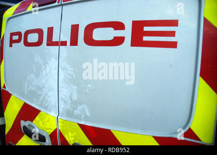 Back of Police Van, Portsmouth, UK. Stock Photo