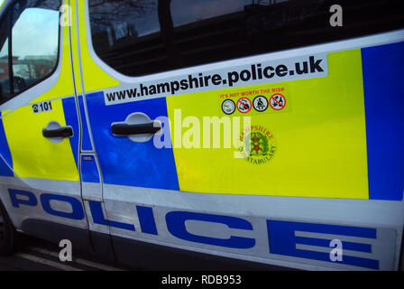 Back of Police Van, Portsmouth, UK. Stock Photo