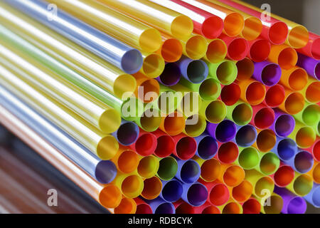 close up shot of colorful plastic drinking straws Stock Photo