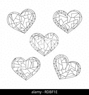 Hearts set coloring book. Hand drawn abstract love holidays vector illustrations. Valentines day background in modern style. Holidays coloring page. Stock Vector