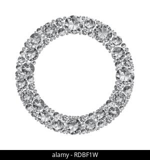 Round frame made of realistic shining diamonds with complex cuts Stock Vector