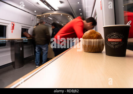 Passengers in the cafeteria wagon of a high-speed train Stock Photo