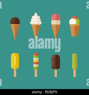 Ice cream flat icons set Stock Vector