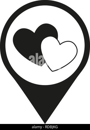 Black and white heart couple map pointer Stock Vector