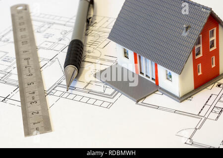 concept image - planning the construction of a house - architect's plan Stock Photo