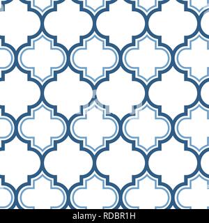 Vector moroccan repeat seamless pattern. Light blue on white background. Stock Vector