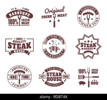 Set of isolated logo for meat restaurant. Stock Vector
