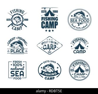 Set of isolated fishing sport logo with fish Stock Vector