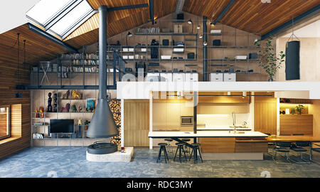 Modern home cross section, 3d rendering Stock Photo - Alamy