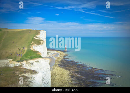 The Seven Sisters is a series of chalk cliffs by the English Channel. They form part of the South Downs in East Sussex. Stock Photo