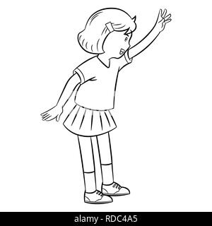 girl waving hands, hand drawn simple line style, vector design illustration Stock Vector