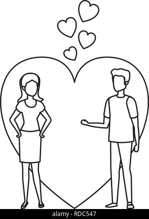 lovers couple with hearts floating vector illustration design Stock ...