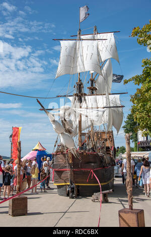 Model pirate ship used for entertainment during the Fete De La Mer at Le Crotoy Stock Photo