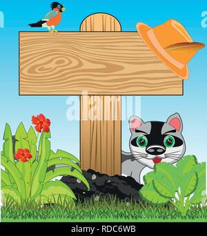 Wooden pole with board on year glade Stock Vector