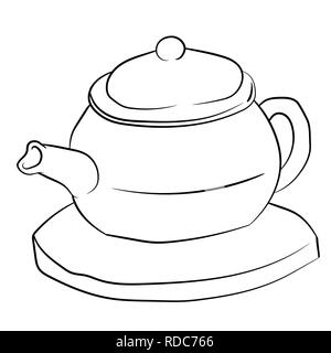 Tea poat isolated on white background for coloring book, education concept. Hand drawn Vector Illustration Stock Vector