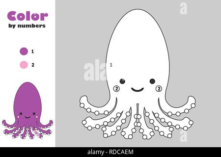 Octopus in cartoon style, coloring page, education paper game for the ...