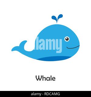 Whale in cartoon style, marine card with ocean animal for kid, preschool activity for children, vector Stock Vector