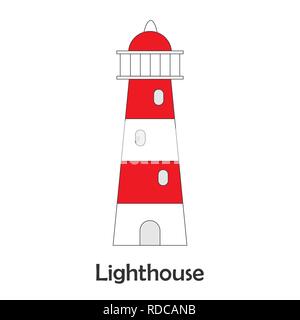 Lighthouse in cartoon style, marine card for kid, preschool activity for children, vector Stock Vector