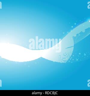 Abstract waves lines glowing with sparkling elements blue background. Vector illustration Stock Vector