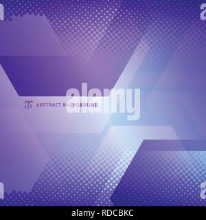 Abstract geometric hexagons overlapping with halftone white and purple color background. Vector illustration Stock Vector