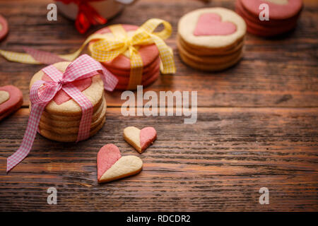 Homemade biscuits in shape of hearts for Valentine's Day Stock Photo