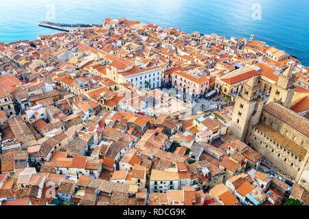 Red roof of old town. Cefalu, Sicily, Italy, Europe Stock Photo