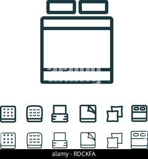 Set of linear icon bed and mattress. Bedding sign Stock Vector