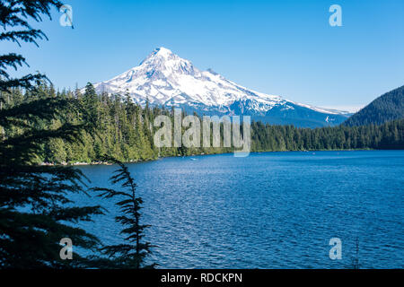 Beautiful view of Mt. Hood from Lost Lake Oregon on a sunny day Stock Photo