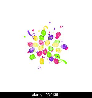 Color composition of vector realistic balloons and Colorful confetti burstisolated on white background. Balloons isolated. For Birthday greeting cards or other designs Stock Vector