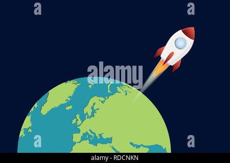 rocket is flying from earth into the dark space vector illustration EPS10 Stock Vector